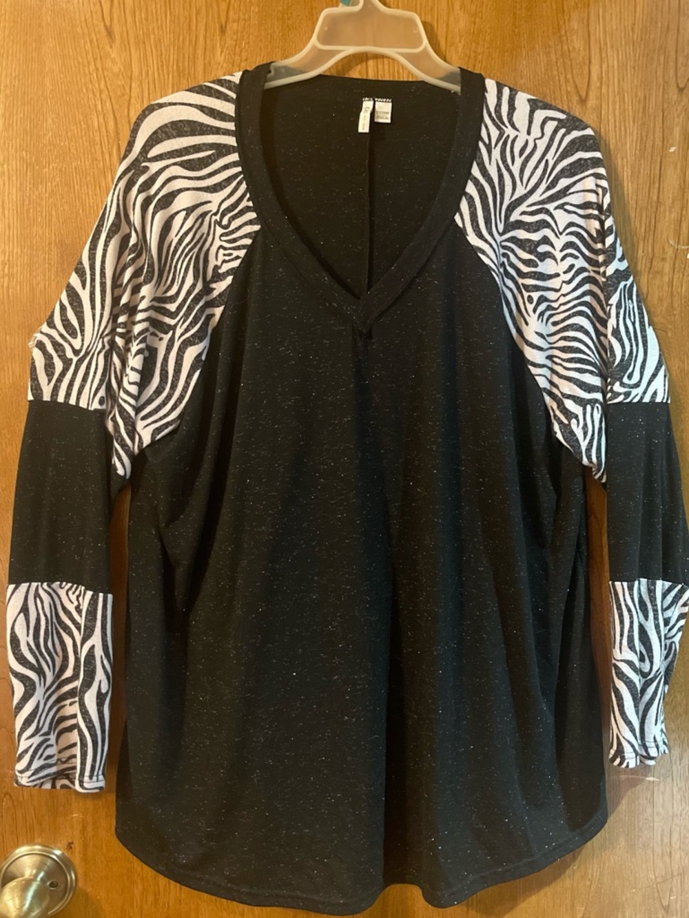 Cato Black Top with Black-and-White Zebra-Print Long Sleeves, PlusSize 22/24W